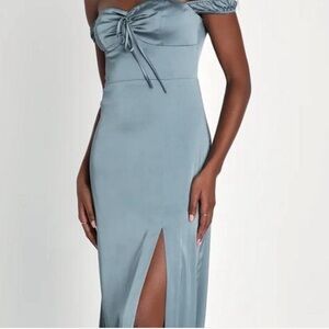 NWT Lulus Prom Dress Sea Blue Off-Shoulder Dress XS S NEW